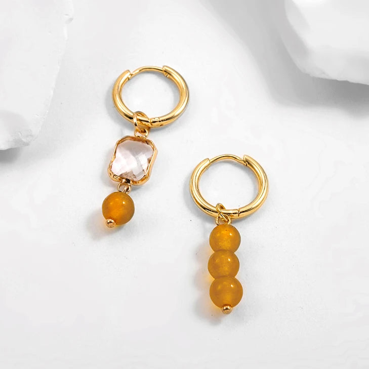 Bohemian Handmade Natural Stone Beads Hoop Earrings for Women Golden Color Stainless Steel Circle-Dollar Bargains Online Shopping Australia