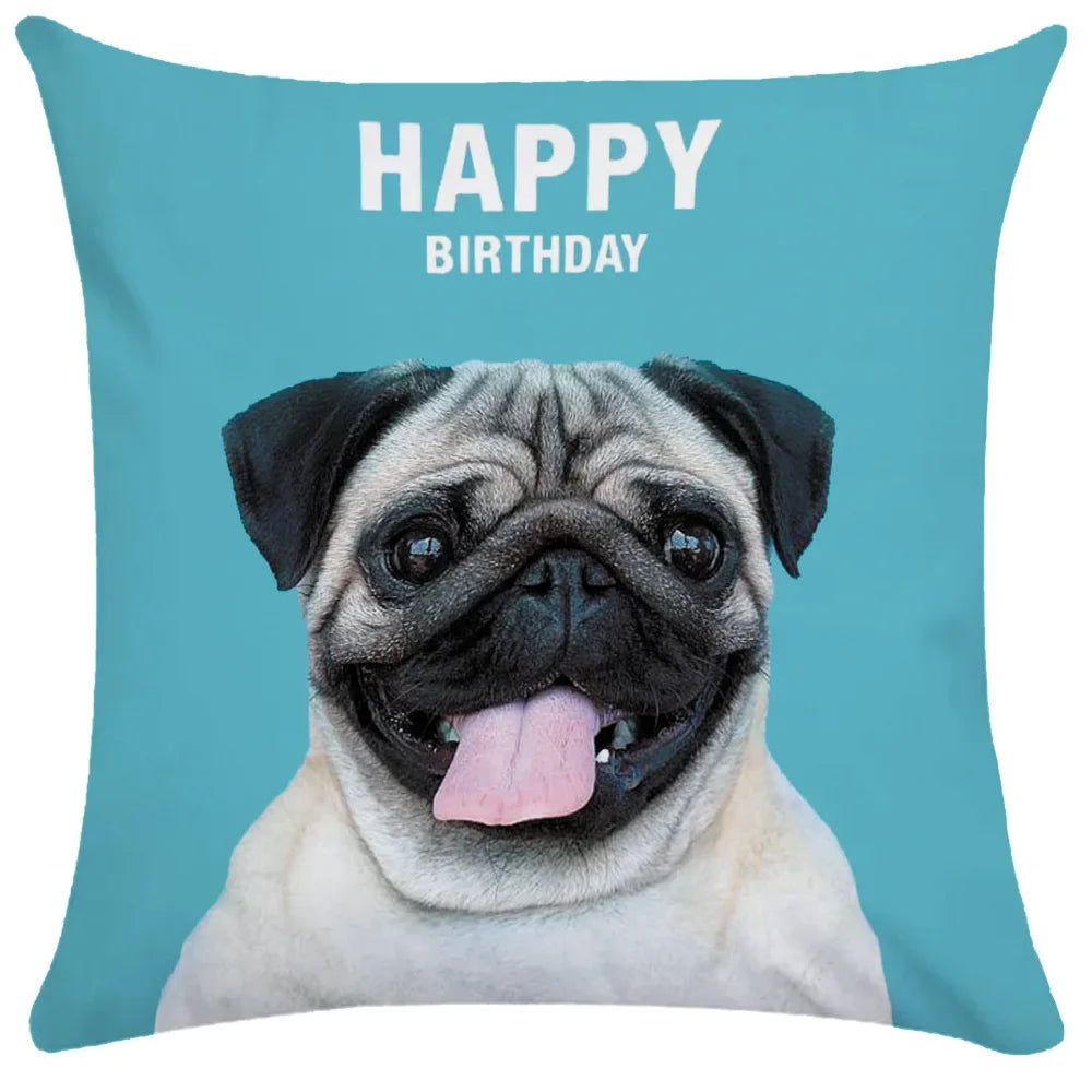 Pug Bulldog Print Cushion Cover Pets Dog Pillowcase For Home Sofa Decoration Polyester Lumbar Pillow Case Gift-Dollar Bargains Online Shopping Australia