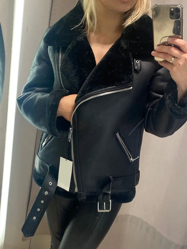 Winter Coats Women Thickness Faux Leather Fur Jacket Aviator Outwear-Dollar Bargains Online Shopping Australia