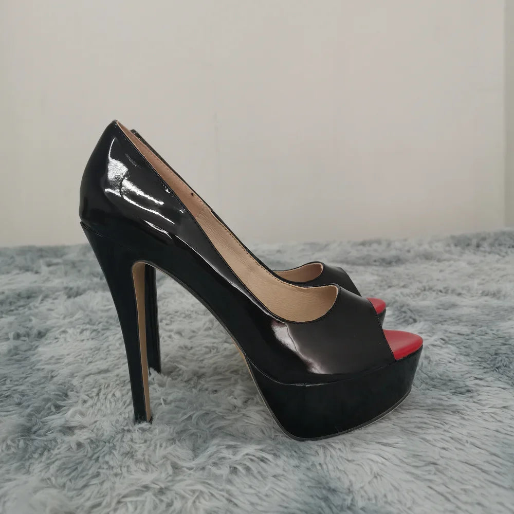 Women Pumps Sexy Platform Peep Toe 14cm Extremely Thin High Heels Stiletto Patent Leather Fashion Party Nighclub Wedding Shoes-Dollar Bargains Online Shopping Australia