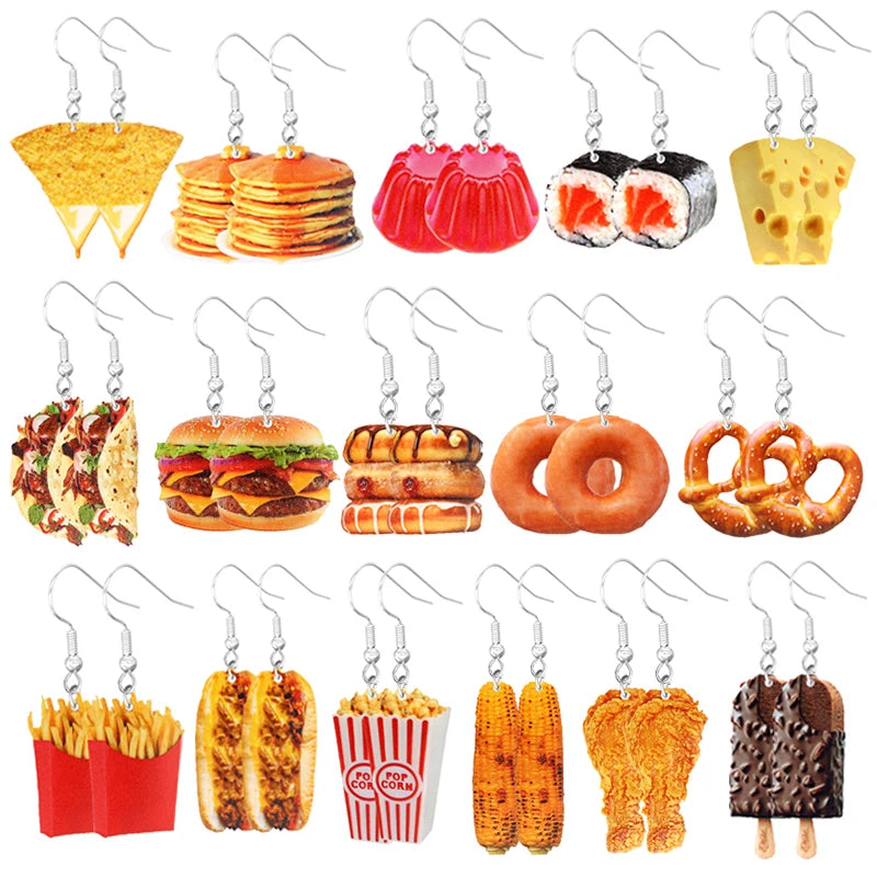 Food Earring 2D Handmade Cute Interesting Taco Corn Crunchy Burger Biscuits French Fries Ice Cream Cheese Cute-Dollar Bargains Online Shopping Australia
