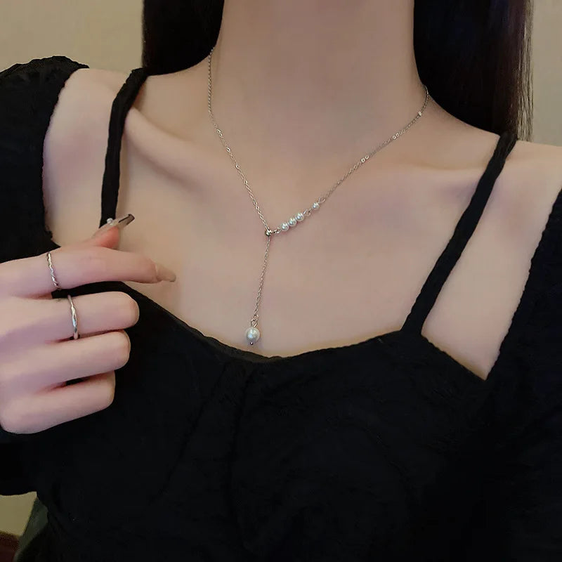 Wedding Party Pearl Bow Pendant Choker Necklace For Women Elegant White Imitation Pearl Chain-Dollar Bargains Online Shopping Australia