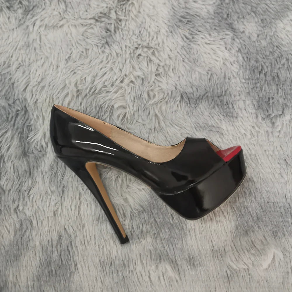 Women Pumps Sexy Platform Peep Toe 14cm Extremely Thin High Heels Stiletto Patent Leather Fashion Party Nighclub Wedding Shoes-Dollar Bargains Online Shopping Australia