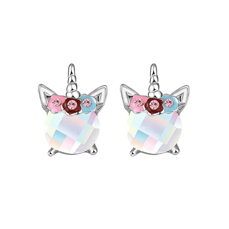 Unicorn Stud Earrings for Little Girl Kids Crystal Cat Butterfly Rainbow Heart Star Earring-Dollar Bargains Online Shopping Australia