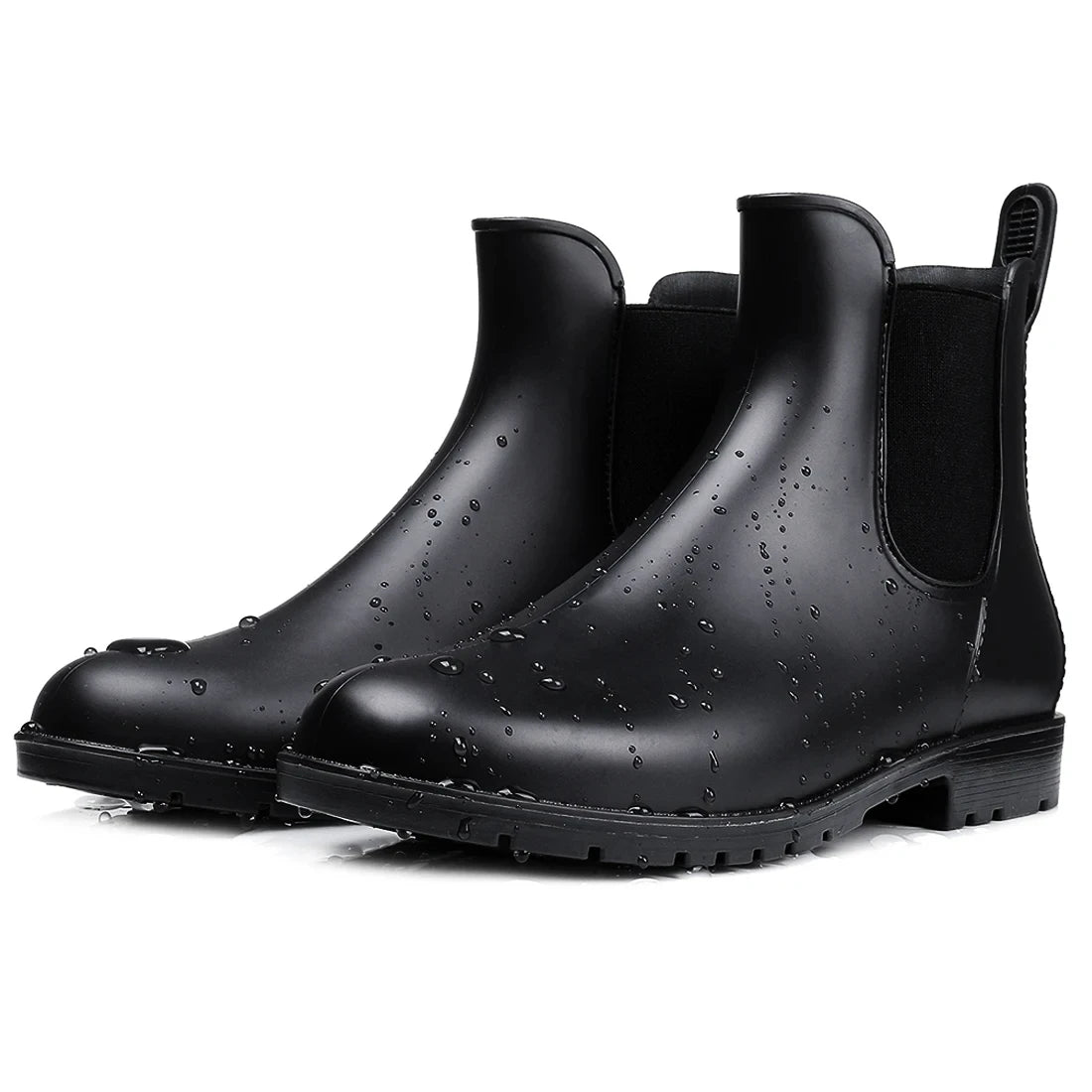Women Fashion Chelsea Rain Boots Basic Shiny Ankle Boots Waterproof Shoes with Elastic Band Non-slip Comfortable Boots-Dollar Bargains Online Shopping Australia