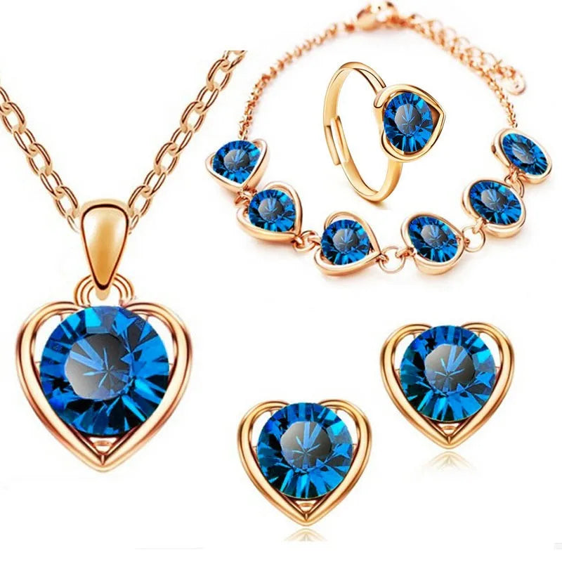 Crystal Ring Necklace Earrings Set Wedding Jewelry Sets For Brides Pendant Earrings For Girls Women African Jewelry Sets-Dollar Bargains Online Shopping Australia