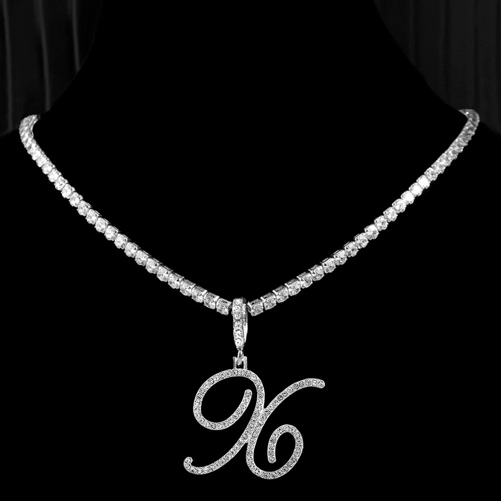 Cursive Letters Cubic Zirconia Chain Name Necklace Hip Hop Jewelry Gold Silver Color CZ-Dollar Bargains Online Shopping Australia