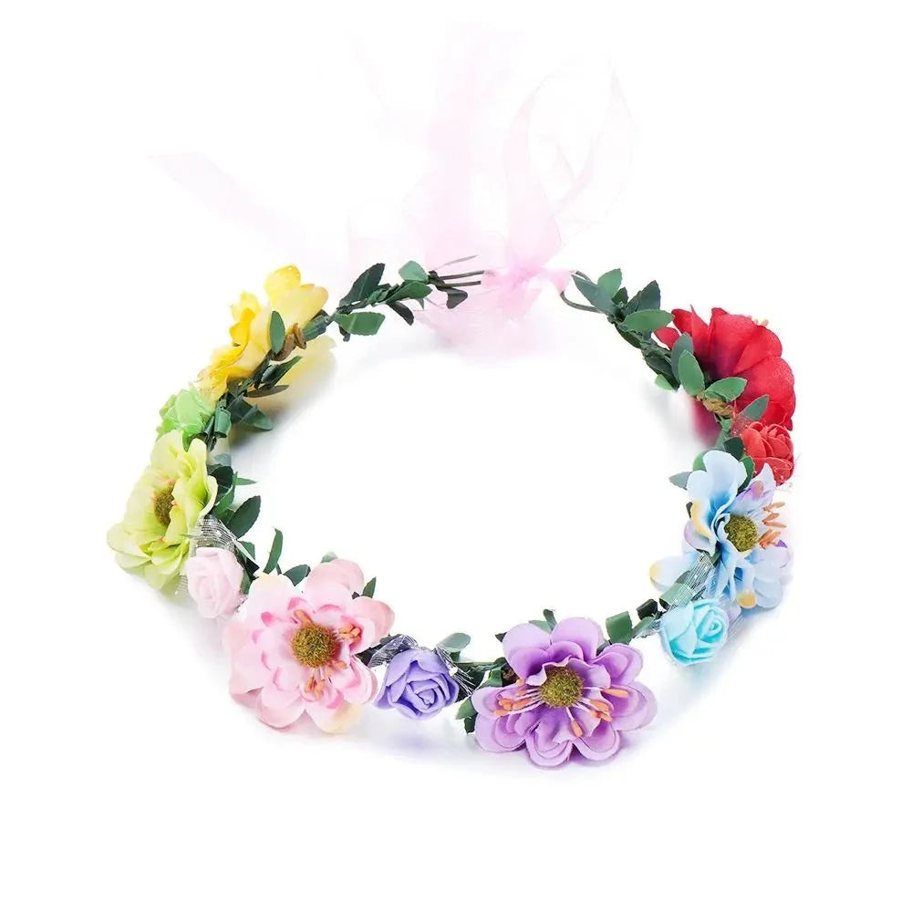 Pink Flowers Crown Festival Headpiece Women Hair Accessories Headdress Girl Baby Crown Floral Garland Wedding Floral Headwear-Dollar Bargains Online Shopping Australia