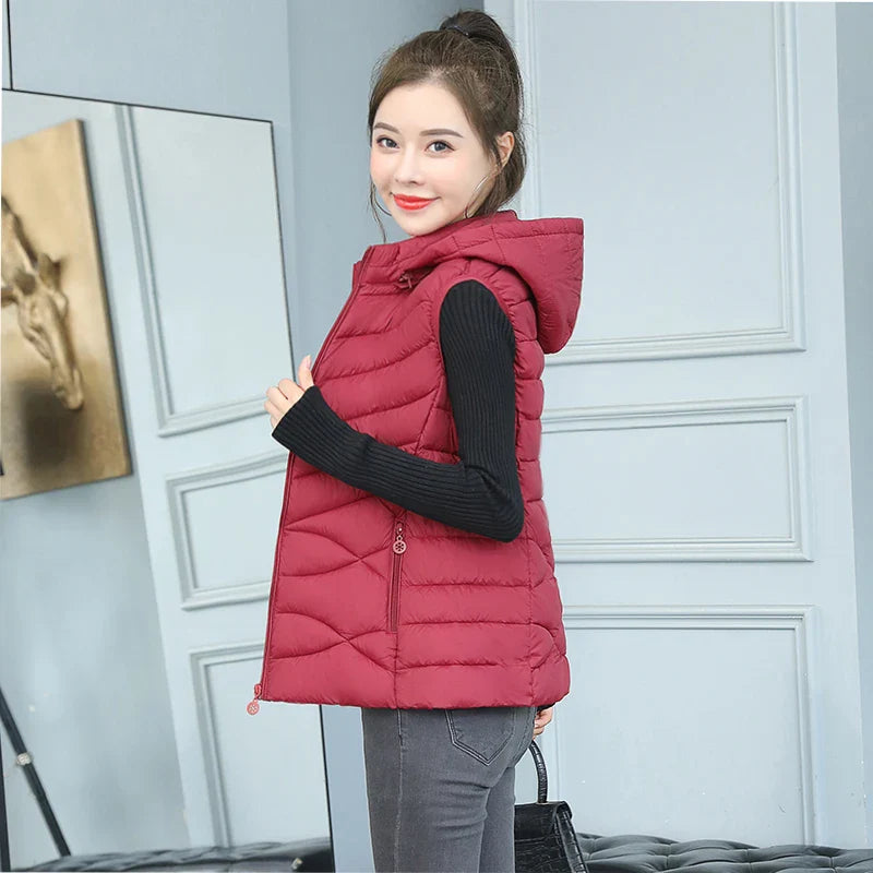 Woman Vest Autumn Winter Warm Down Cotton Vests Female Thick Removable Hooded Waistcoat Women's Sleeveless Jacket Vest Coat-Dollar Bargains Online Shopping Australia