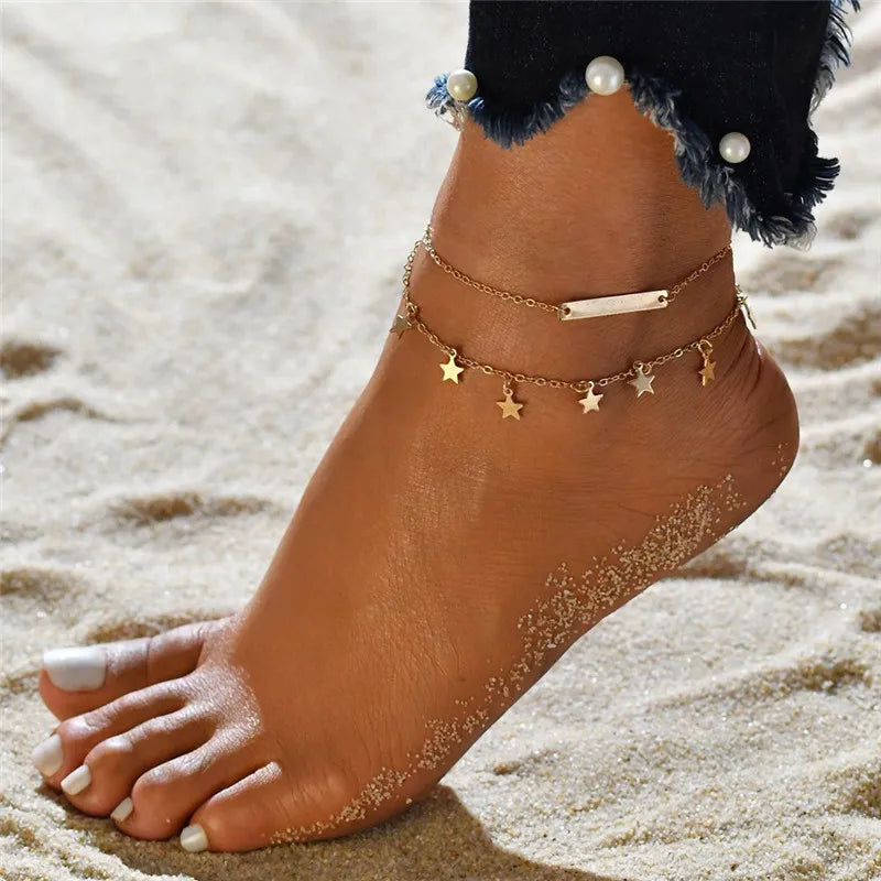 Fashion Colorful Crystal Beads Anklets for Women Boho Gold Color Chain Ankle Bracelet Leg Bracelet Ocean Beach Foot Jewelry-Dollar Bargains Online Shopping Australia