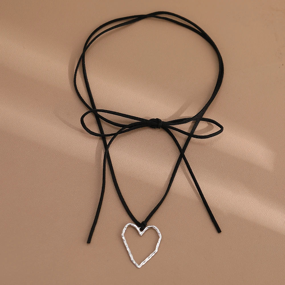 Summer Leather Chain Large Abstract Heart Pendant Colar Long Suede Leather Necklace Jewelry Gift-Dollar Bargains Online Shopping Australia