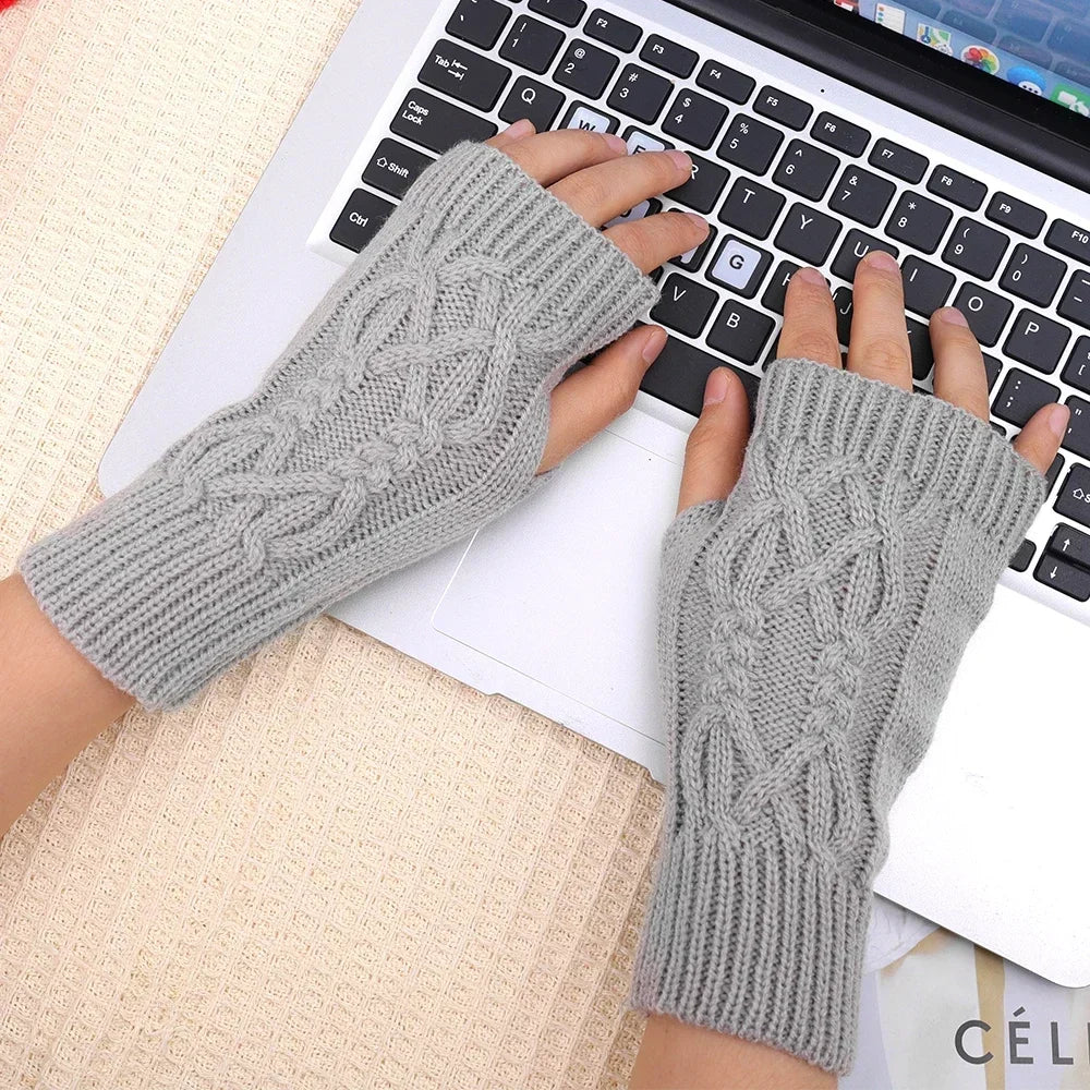 Women Winter Fingerless Gloves Warm Soft Wool Knitted Mittens Elegant Wrist Arm Hand Half Finger Elastic Short Gloves-Dollar Bargains Online Shopping Australia