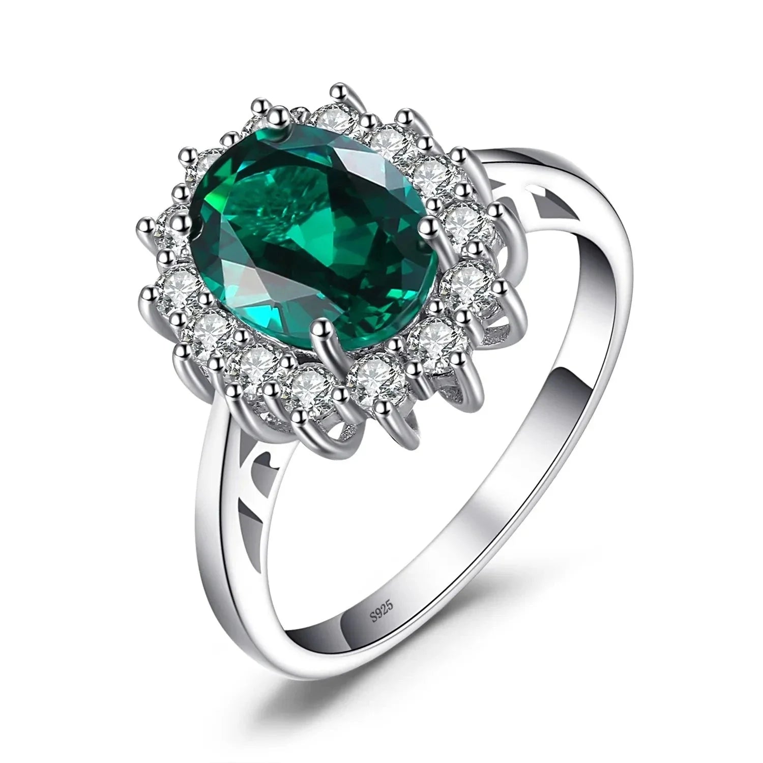 Princess Diana Simulated Emerald Created Ruby 925 Sterling Silver Halo Ring for Women Yellow Gold Rose Gold Plated