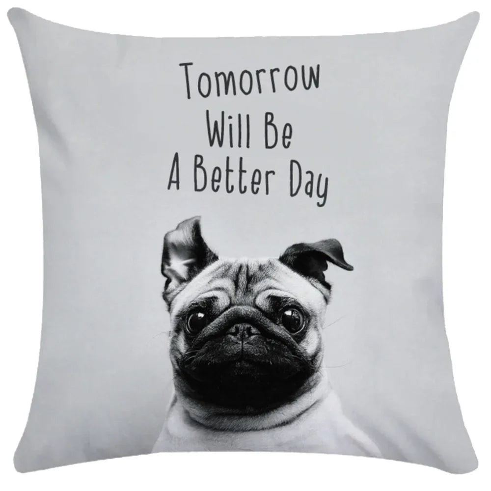 Pug Bulldog Print Cushion Cover Pets Dog Pillowcase For Home Sofa Decoration Polyester Lumbar Pillow Case Gift-Dollar Bargains Online Shopping Australia