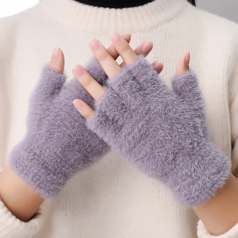 Women Men Half Finger Winter Imitation Mink Cashmere Gloves Touch Screen Writing Woolen Warm Mittens For Driving Outdoor Sports-Dollar Bargains Online Shopping Australia