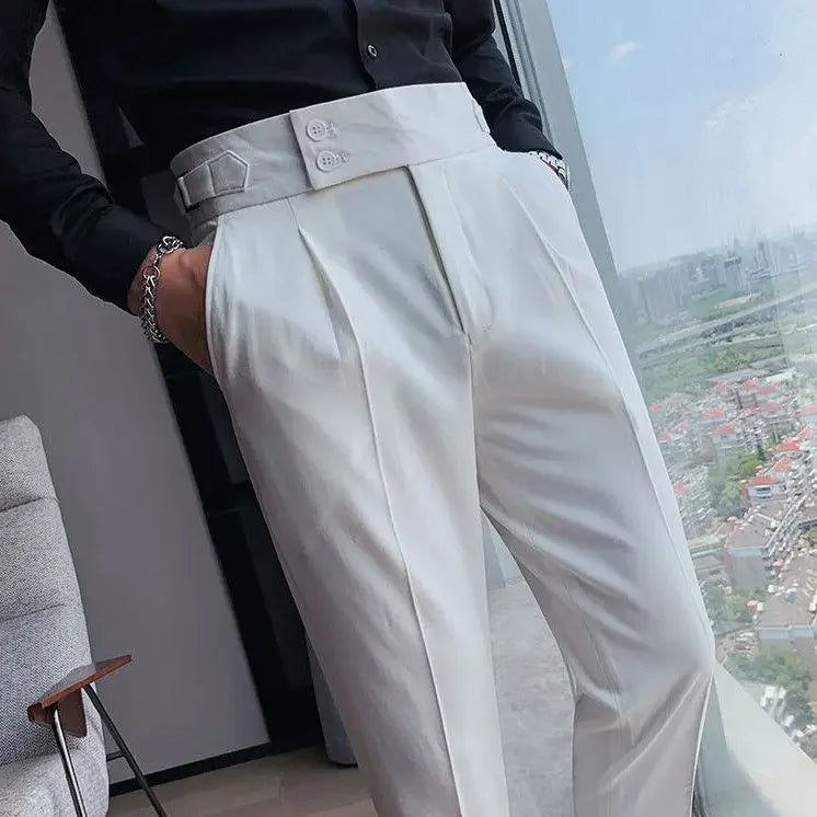Mens Suit Pants Slim Fit Business Office High Waist Classic Korean Casual Trouser
