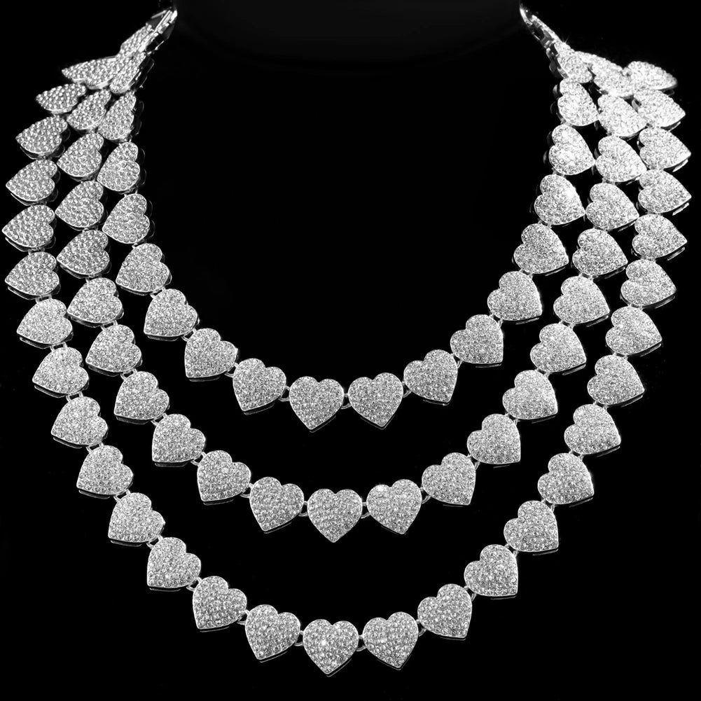 Bling Luxury Paved Crystal Heart Cuban Link Chain Necklace for Women Hip Hop Iced Out Round Square Tennis Chain Choker Jewelry-Dollar Bargains Online Shopping Australia