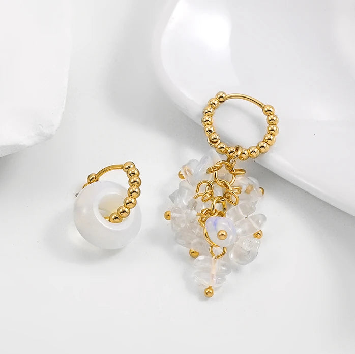 Bohemian Handmade Natural Stone Beads Hoop Earrings for Women Golden Color Stainless Steel Circle-Dollar Bargains Online Shopping Australia