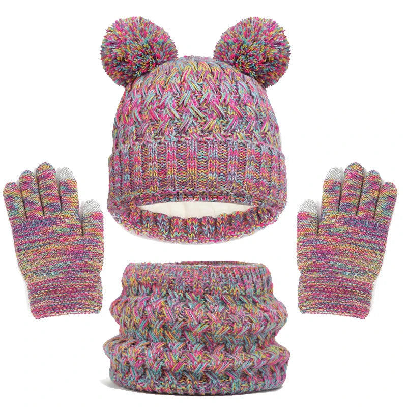 Imitation Cashmere Winter Baby Hat Gloves Scarf Set Fleece Warmer Scarves Thick Knitting Hats Boy Girl Cute Pompom Kids Beanie-Dollar Bargains Online Shopping Australia