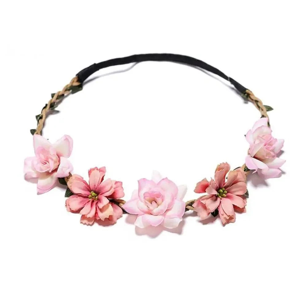 Pink Flowers Crown Festival Headpiece Women Hair Accessories Headdress Girl Baby Crown Floral Garland Wedding Floral Headwear-Dollar Bargains Online Shopping Australia