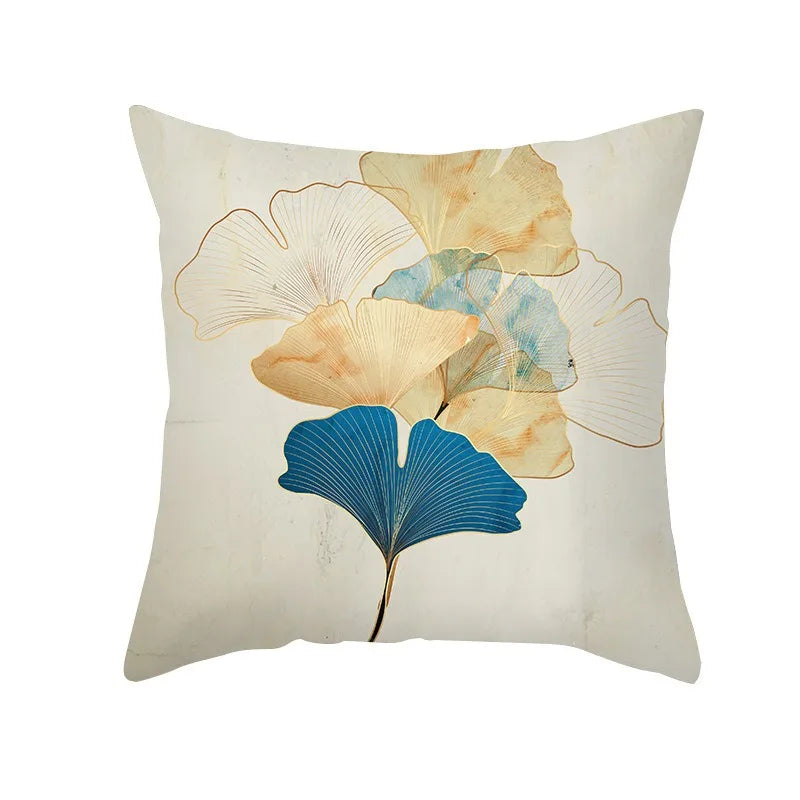 Oil Painting Flowers Decorative Pillowcase for Sofa Ginkgo Leaves Printed Polyester Cushion Cover 45x45cm Home Decor-Dollar Bargains Online Shopping Australia
