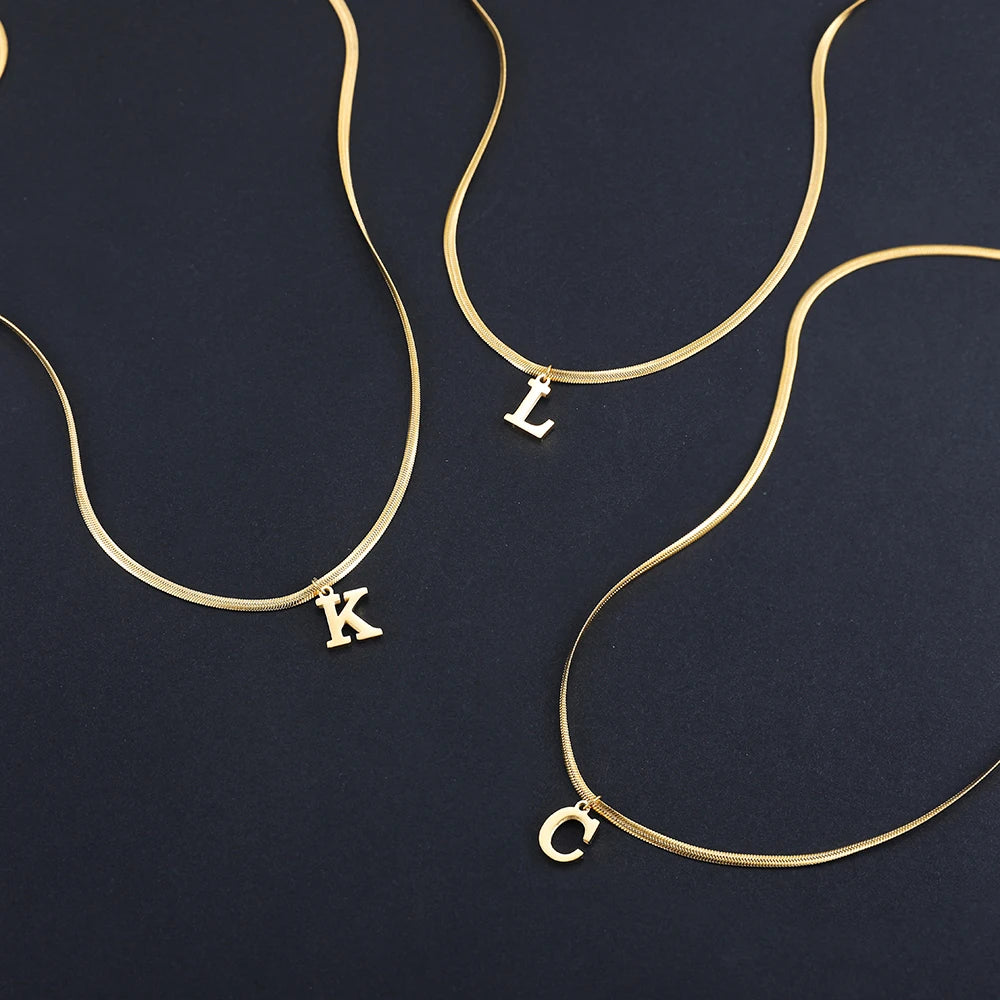 Alphabet Gold Plated Stainless Steel Pendant Necklace for Women Snake Chain Initial Letter Clavicle Necklaces Collar Jewelry-Dollar Bargains Online Shopping Australia