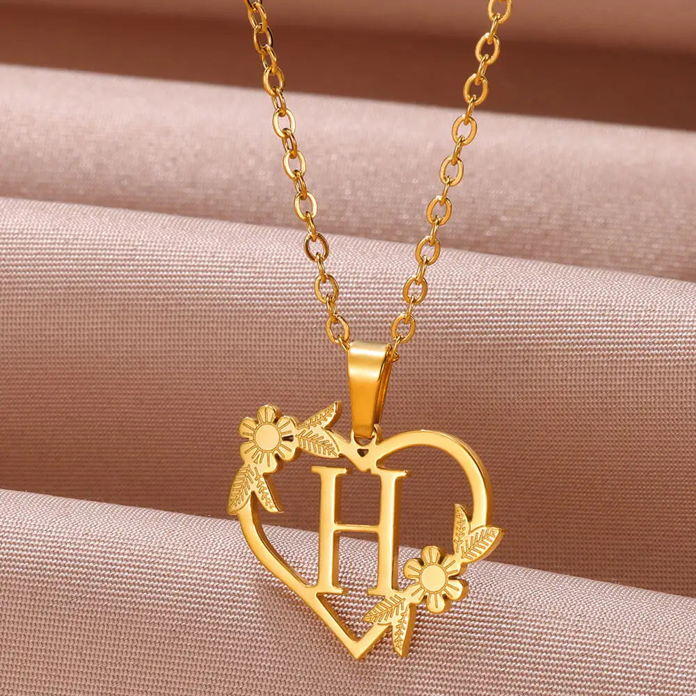 Gold Color Dainty Flower Initials Necklace Women Girl Stainless Steel Heart Letter Choker Necklace Best Gifts Alphabet Jewelry-Dollar Bargains Online Shopping Australia