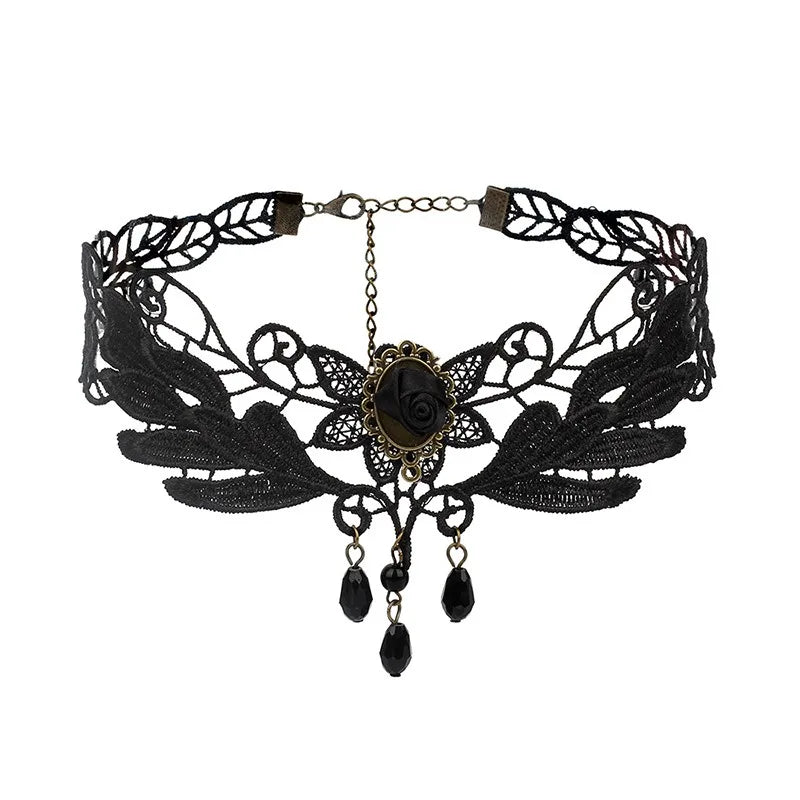 Crystal Statement Necklace Collar Black Lace Chokers Flower Necklaces For Women Girl Boho Flower Charms-Dollar Bargains Online Shopping Australia