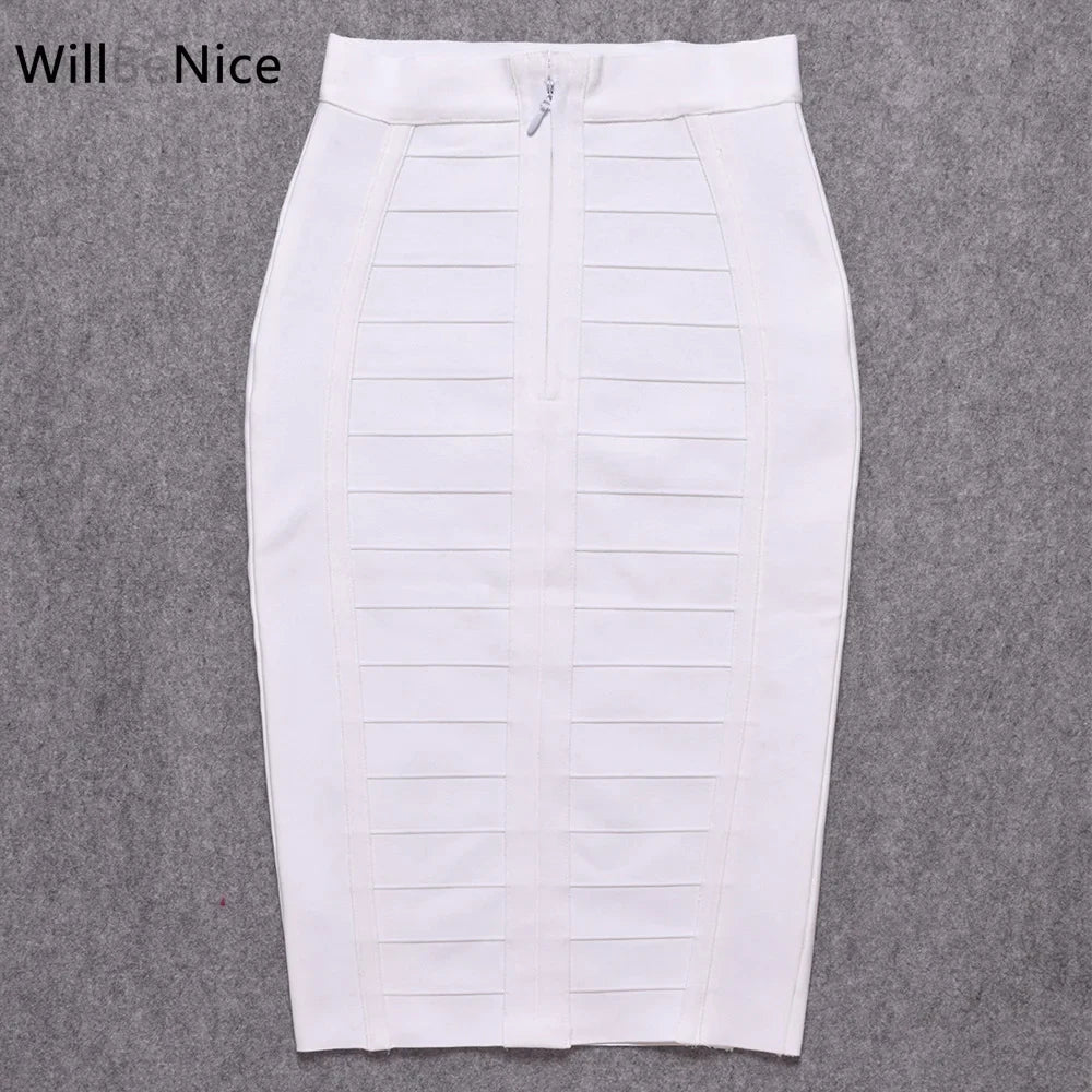 Pencil Knitted Skirts White Women Classic Vintage Elastic Thick Skirts Bodycon Birthday Skirts-Dollar Bargains Online Shopping Australia