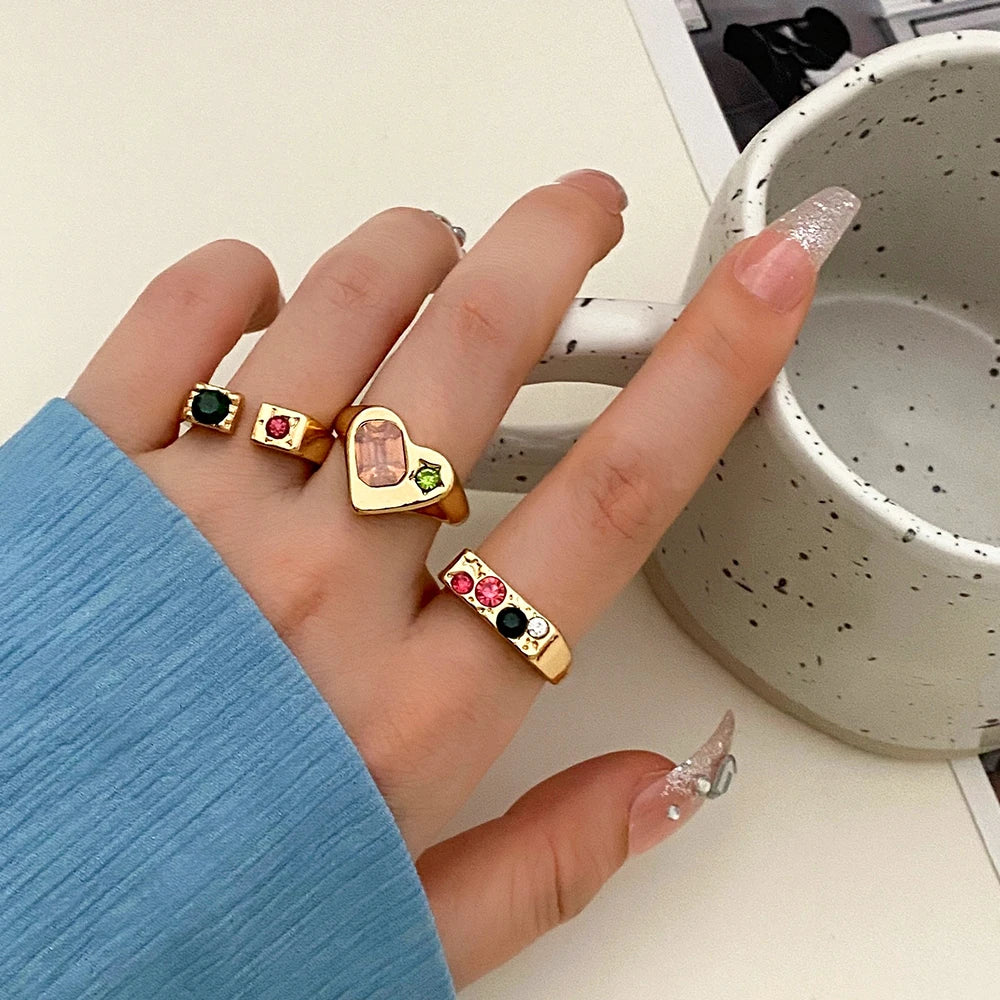 Elegant Emerald White Rings Set for Women Vintage Crystal Geometric Finger Ring Fashion Jewelry-Dollar Bargains Online Shopping Australia