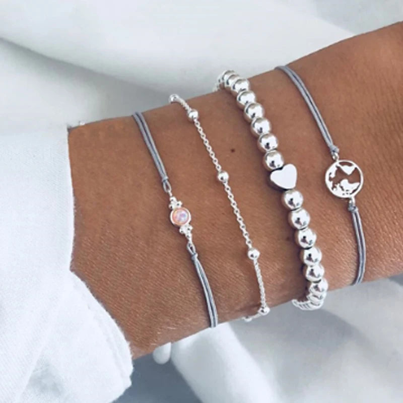 Tocona Boho Love Moon Bracelets for Women Charms Bead Gold Color Star Clear Crystal Stone Letter Rope-Dollar Bargains Online Shopping Australia