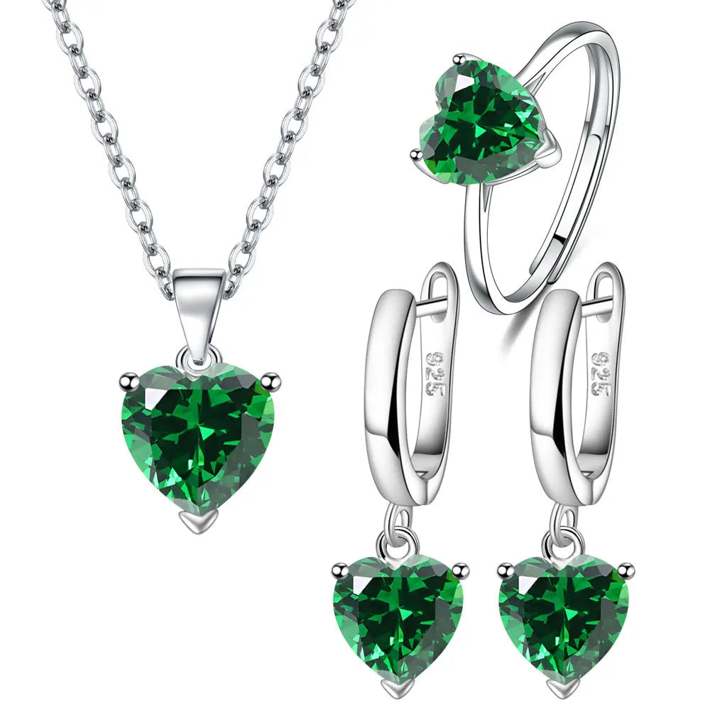 Sterling Silver jewellery Set Heart Zircon Ring Earrings Necklace Wedding Bridal Elegant-Dollar Bargains Online Shopping Australia