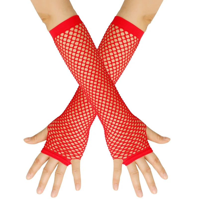 New Mesh Gloves Neon Fishnet Gloves Mittens Black Red Sheer Wear Fancy Dress for Womens Sexy Girls Punk Goth Dance Glove