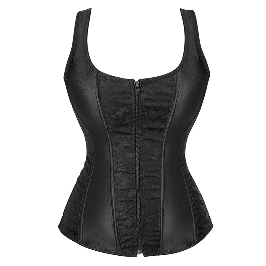 Corset with Straps for Women Black Overbust Corset Plus Size Jacquard Lace-Up Corset Zipper TOP Vintage Gothic Corset Bustier-Dollar Bargains Online Shopping Australia