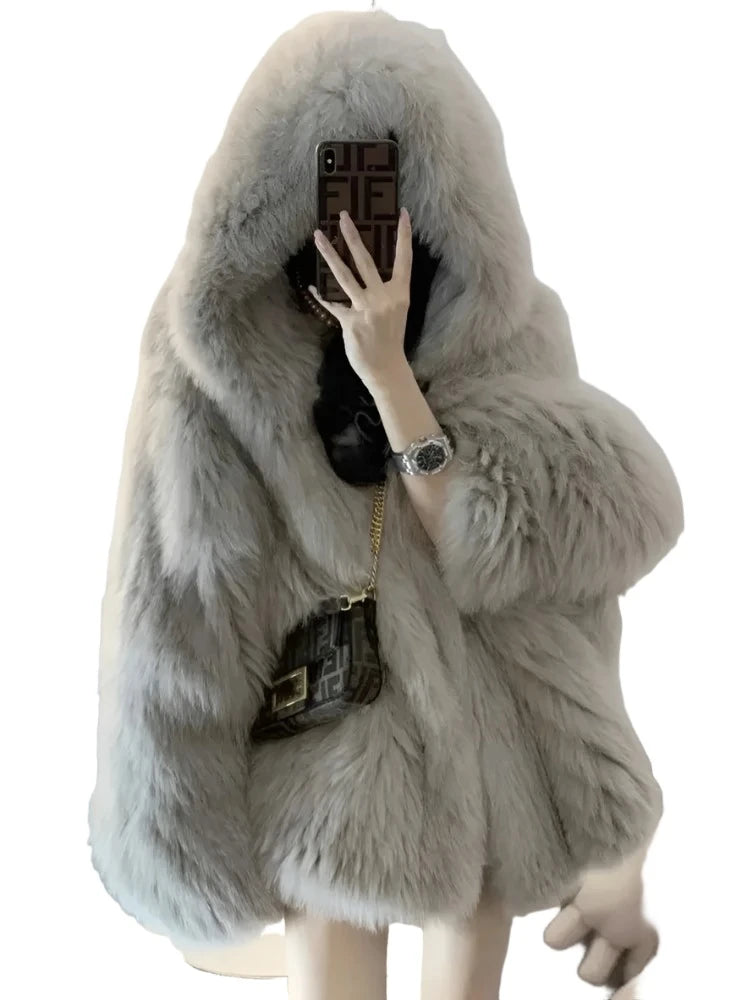 Winter Jackets Faux Fur Coat Women Korean Coat Hooded Fur Jacket-Dollar Bargains Online Shopping Australia