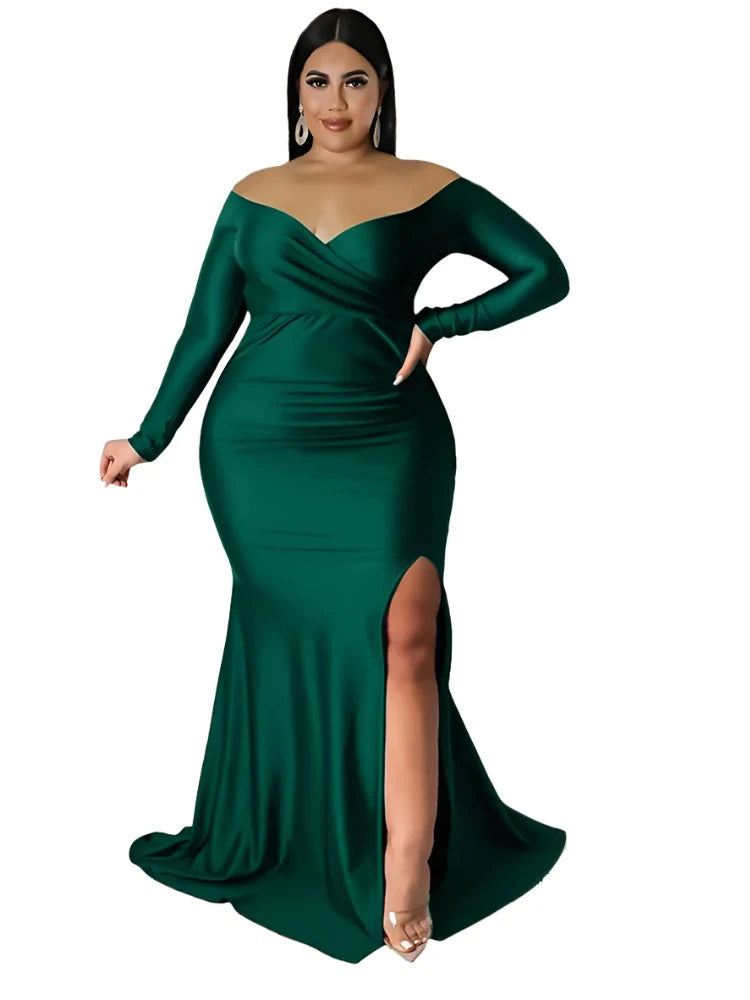 Women Off Shoulder V Neck Slip Hem Elegant Birthday Outfit Maxi Dress-Dollar Bargains Online Shopping Australia