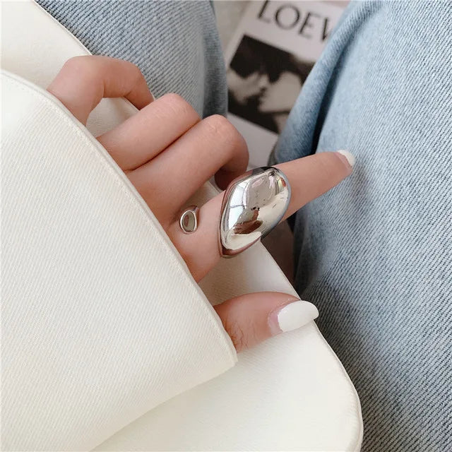 Glossy Wide Version Gold Color Plated Exaggerated Metal Rings Open Adjustable Ring for Women Men Jewelry-Dollar Bargains Online Shopping Australia