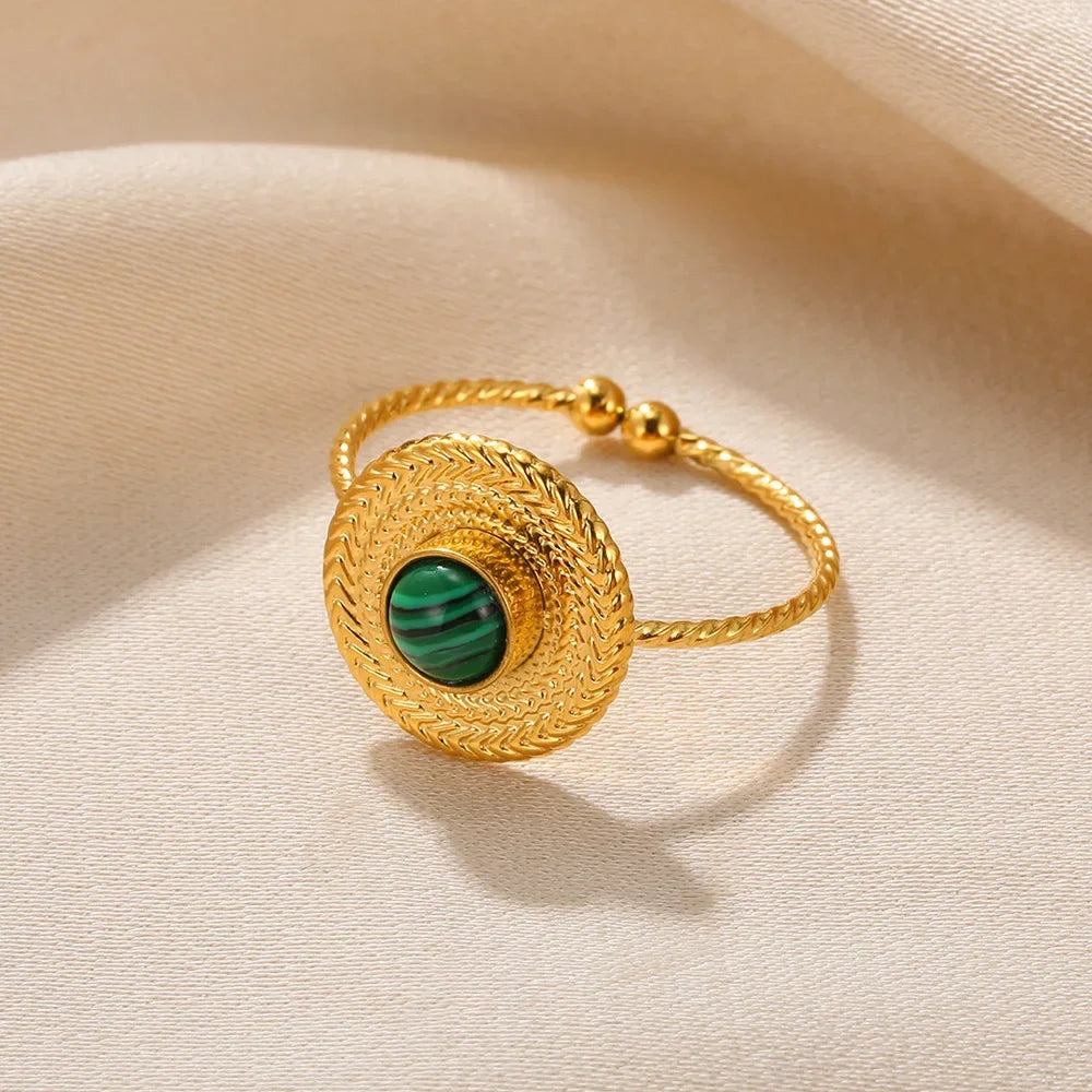 Stainless Steel Green Natural Stone Rings For Women Vintage Trend Punk Jewelry 18K Gold Color Opening Ring Christmas Gift New-Dollar Bargains Online Shopping Australia