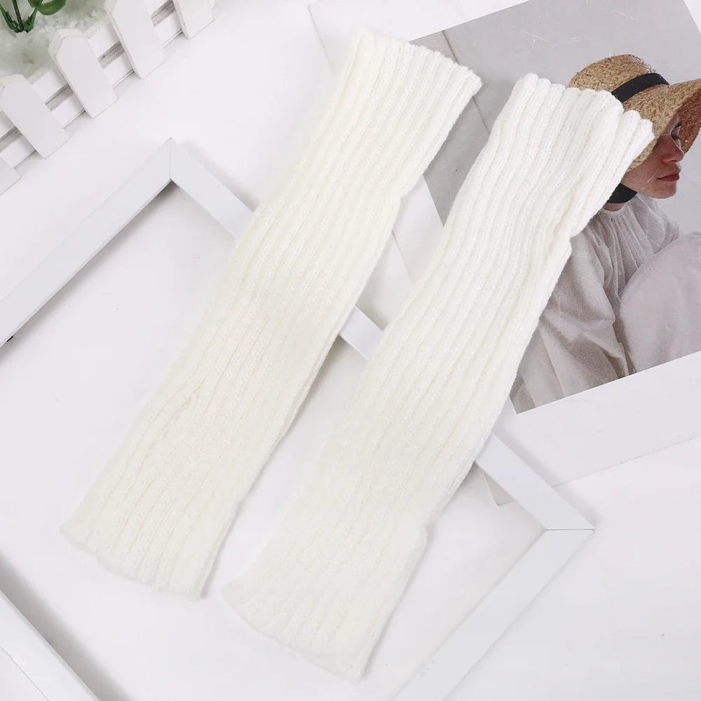 Knitted Long Fingerless Gloves Women Mitten Winter Y2K Solid Arm Warmer Sleeves Fashion Casual Soft Girls Clothes Punk Glove-Dollar Bargains Online Shopping Australia