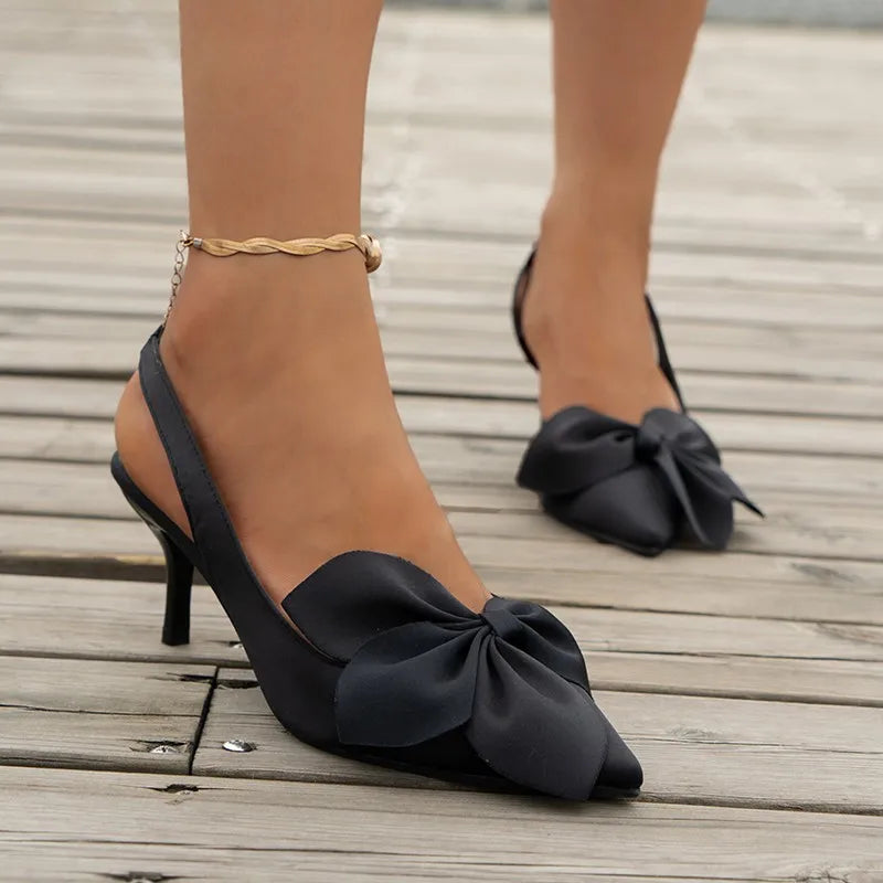 Sandals Solid Color Bow Tie Pointed Thin Heel High Heel Fashion Women's Shoes-Dollar Bargains Online Shopping Australia