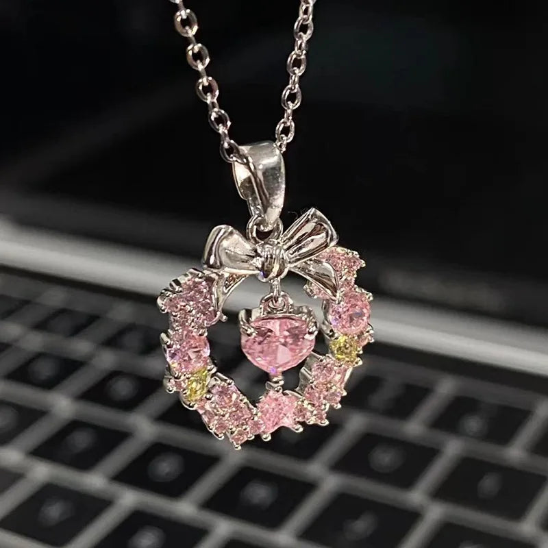 Love Heart Silver Necklace For Women Elegant Fashion Punk Party Pendant Chain Birthday Gift Sweet Accessories Charm Jewelry-Dollar Bargains Online Shopping Australia