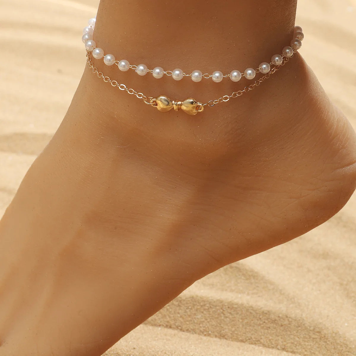 Pearl Bead Anklet for Women Foot Jewelry Accessories Stainless Steel Leg Bracelet Trend Body Chain Aesthetic Barefoot Decorate-Dollar Bargains Online Shopping Australia
