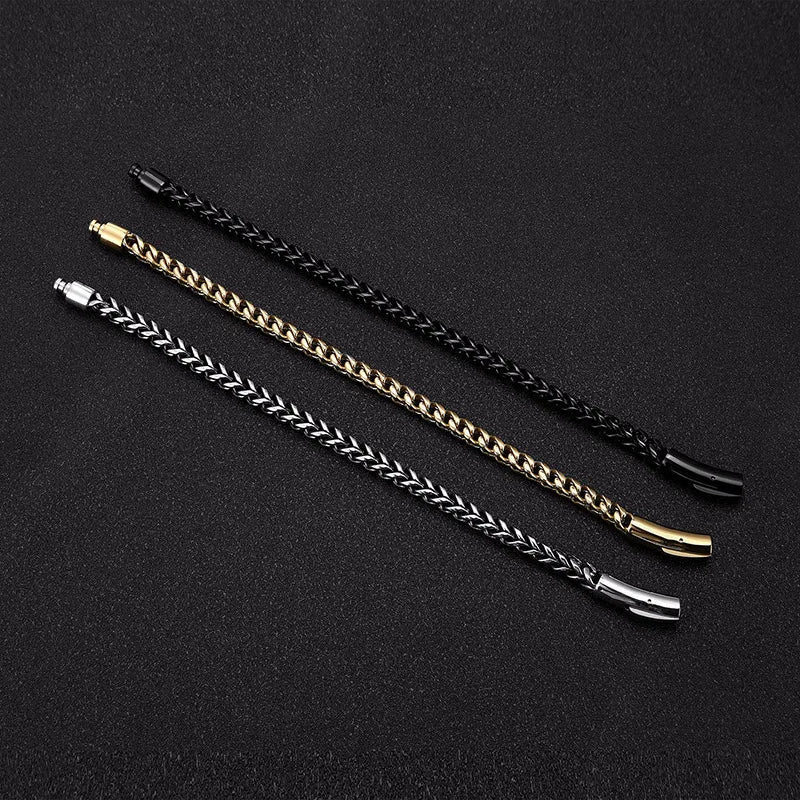 Men Punk Rock Bicycle Chain Bracelet 18k Gold Plated Stainless Steel Magnet Button Male Jewelry Gifts