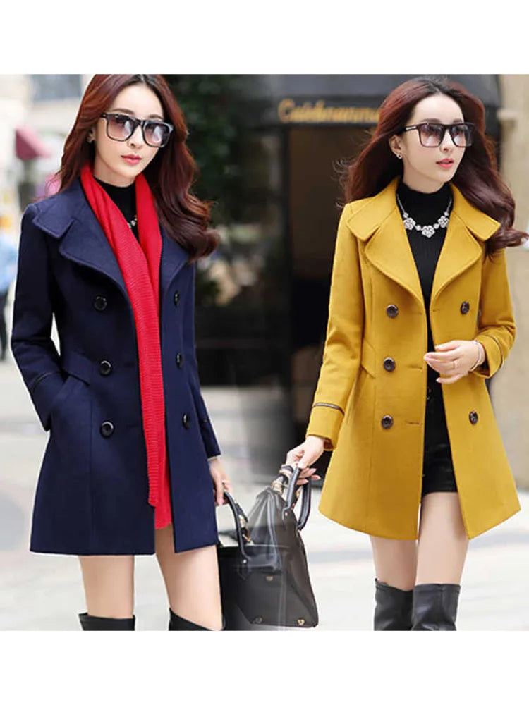 Jacket Women Double Breasted Solid Color Coat Korean Slim Female Woolen Jacket-Dollar Bargains Online Shopping Australia