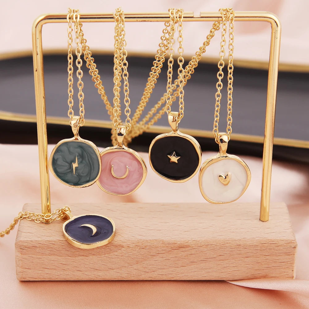 Colorful Moon Star Lightning Pendant Necklaces For Women Girls Enamel Fashion Party Daily Jewelry Trendy Clavicle Chain Necklace-Dollar Bargains Online Shopping Australia