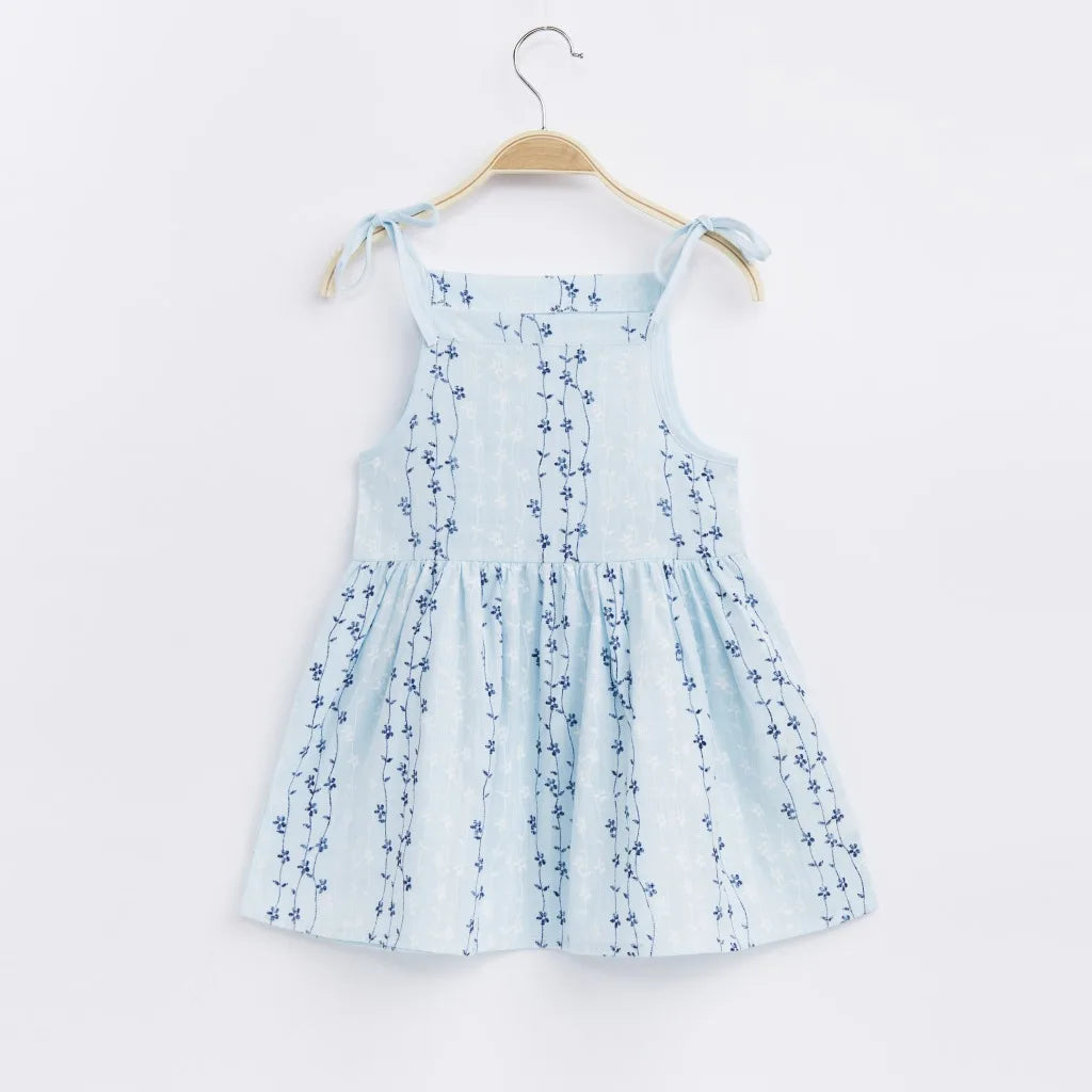 Girls Strappy Dress Kids Pink Sleeveless Printed Dress Baby Cotton And Linen Casual Princess Dress-Dollar Bargains Online Shopping Australia