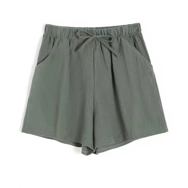 Cotton Linen Beach Shorts Women Basic Short Pants Mini Wide Leg Trousers Ladies Fashion Casual Home Streetwear-Dollar Bargains Online Shopping Australia