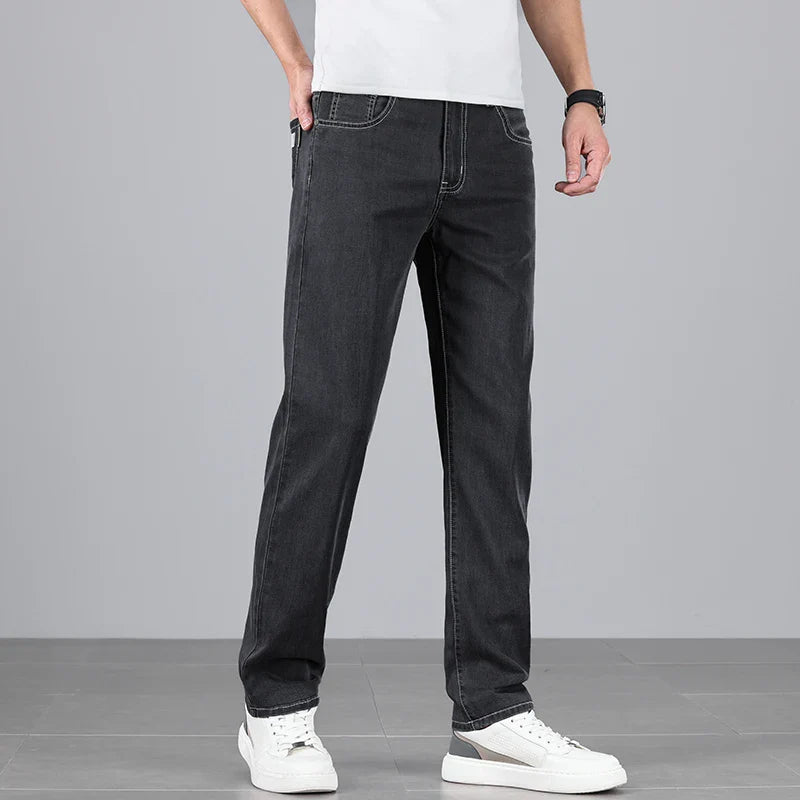 Lyocell Jeans Men's Clothing Thin Stretch Straight Business Casual Denim Pants Loose Cotton Trousers Male