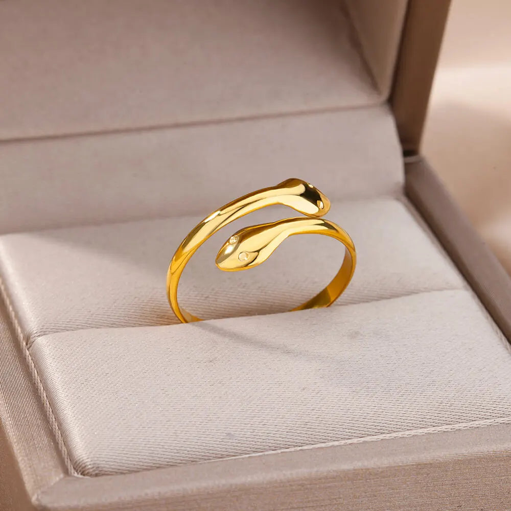 Stainless Steel Snake Rings For Women Men Gold Color Open Adjustable Zircon Ring Vintage Gothic Aesthetic Jewelry-Dollar Bargains Online Shopping Australia