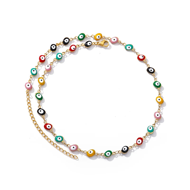Zircon Evil Eye Pendant Necklace For Women Stainless Steel Turkish Eye Fatima Hand Chain Choker Collar Goth Jewelry-Dollar Bargains Online Shopping Australia